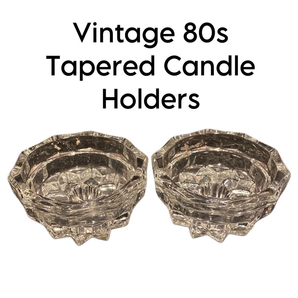 Vintage 1980s American Whitehall Pillar/Taper Crystal Candle Holders Set of 2